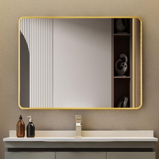 Spiegel Gold groß Wandspiegel 60x80cm Rechteckiger Metallrahmen Badspiegel Badezimmer Abgerundete Ecken Badezimmerspiegel Wandmontage Schminkspiegel für Badezimmer, Schlafzimmer, Wohnzimmer