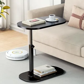 C-förmiger Beistelltisch, Höhenverstellbarer, Schmaler Beistelltisch, Um 360° Drehbares Tv-tablett, Unter Den Tisch Schiebbare Beistelltische, Schwarze, Wendbare Kleine Couchtische