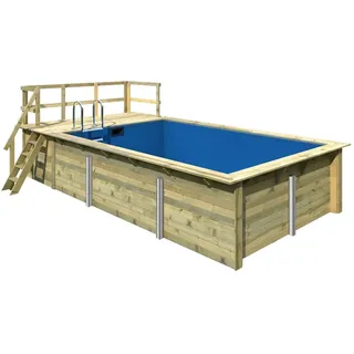 Karibu Rechteck Pool Gr. 3 - 350 x 530 cm - kesseldruckimprägniert Sparset mit Filteranlage Grundkörper inkl. Terrasse am Einstieg