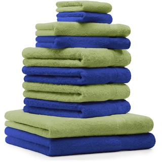 Betz 10-TLG. Handtuch-Set Premium 100% Baumwolle 2 Duschtücher 4 Handtücher 2 Gästetücher 2 Waschhandschuhe Farbe Royal Blau & Apfel Grün