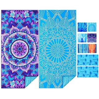 2 PCS Strandtuch Mikrofaser Beach Towel Badetuch Sandfrei XXL Schnelltrocknend Strandhandtuch Damen Groß Strandtücher Sommer Zubehör Handtuch Strand Mädchen Geschenke für Damen 180*80 Lila+Blau