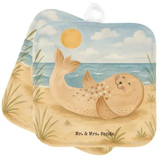 Mr. & Mrs. Panda Topflappen Robbe Liegen Design, 2er Set Topflappen, Weiß, Lustige Sprüche, Koch, (Packung), Lachen Strand Nordsee weiß