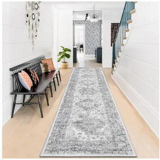 Enyhom Läufer Teppich Läufer 60x240 cm Grau Vintage Design rutschfest Waschküche grau