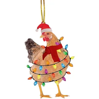 Holz Weihnachtsanhänger Huhn mit Schal Weihnachtsbaum Anhänger Lustiges Huhn Figur Weihnachtsschmuck Weihnachtskugeln Weihnachtsbaum Basteln Weihnachten Baumkugeln Christbaumschmuck (C, One Size)