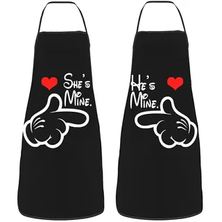 QOKLIYUI 2 süße Schürzen für Frauen, schützende Kochschürzen, Geschenkidee für Paare, leicht zu reinigende Polyester Schürzen zum Kochen, Schwarz, ICH