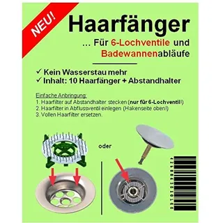 HäkchenRein Haarsieb Haarfänger 10er mit Abstandhalter | Für Waschbecken Badewanne Dusche Waschtisch | Sieb für Abflussventil