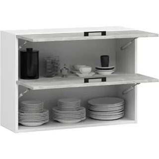 BDW - Küchenschrank Hängend - Oberschrank Küche - Weiß/Beton - 80x30x58cm, mit 2 x Klapptür und Griff - Küchenschränke Einzeln, Wandschrank, Küchenhängeschrank - OLIWIA G2 1 STK
