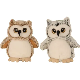 2 Stück Plüsch Eulen 17 cm stehend Grau und Braun Kuscheltier Eule