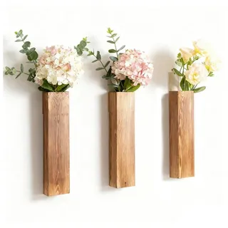 LuxusKollektion Dekovase Holz Wandvase 3er Set für Deko (3 St) braun