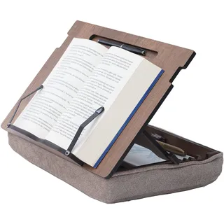 Vigo Wood Buchständer mit Stauraum, Buchhalter, Leseständer, Kochbuchhalter, Rezeptbuch Ständer, Holz Buchstützen zum Lesen, Kochbuchständer für die Küche, Buchhalter zum Lesen im Bett (Walnuss)