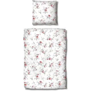Traumschlaf Bettwäsche Vintage Rose Weiß/Rot 240 x 220 cm + 2 x 80 x 80 cm