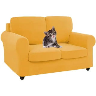 SYLC Ektorp Sofabezug Mit Separaten Sitzkissenbezug Und Rückenlehnenbezug Stretch Jacquard, Geteilt SofaÜberwürfe Anti-Rutsch Sofahusse Überzug (Golden,Love+2 Seats+2 Backs)