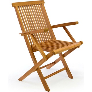 VCM, Gartenstühle, Gartenstuhl mit Armlehne Stuhl Teak Holz klappbar massiv behandelt