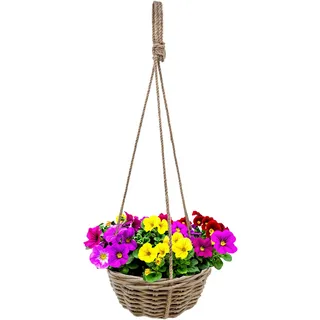 Rattan Blumenampel Shabby Chic Mit Folie - 30cm - Weide Hängeampel Mit Naturkordel Zum Hängen - Pflanzkorb Blumenkorb