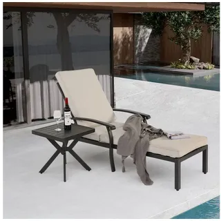 OKWISH Gartensofa Verstellbarer Patio-Liegestuhl Aluminium Baumwollkissen, Loungebett 1 Teile, verstellbare, Aluminiumpool-Chaise Lounge Möbel beige