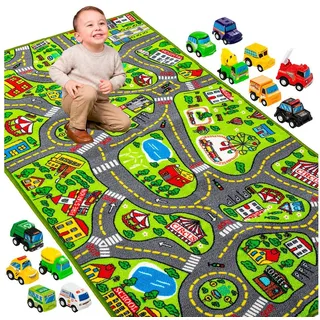 JOYIN Kinderteppich JOYIN Teppich Kinderzimmer 80x150cm mit 12 Mini Auto Spielzeug