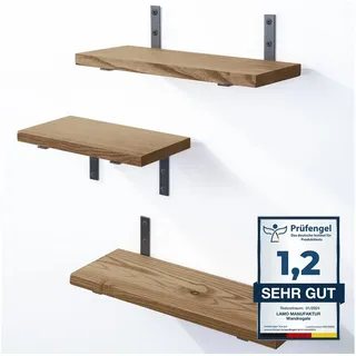LAMO Manufaktur Wandregal LAMO Manufaktur 3 Stück Wandregal Holz 42/36/30cm, Schweberegal Massiv 100% Echtholz, Wandregale SET 3 Gerade Farbe: Nussbaum braun