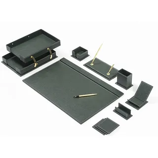 MOOGCO Bonded Set Luxus-Schreibtischunterlage und Schreibtisch-Organisation, Schreibtisch-Organizer, Leder-Schreibtisch-Organizer (Green)