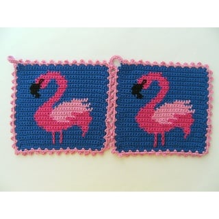Storchenlädchen 1 Paar Topflappen Flamingo, gehäkelt Handarbeit Tier Tiere