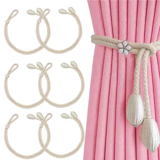 Raffhalter für Vorhänge, 6 Stück Vorhang Raffhalter, Anpassungsfähige Gardinenhalter für Wohnzimmer, Schlafzimmer und Cafés, Stilvolle Vorhang Halter (Beige Weiß)