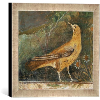 Gerahmtes Bild von 1. Jahrhundert Vogel/röm. Wandmalerei, Kunstdruck im hochwertigen handgefertigten Bilder-Rahmen, 30x30 cm, Silber Raya