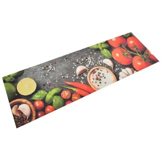 furnicato Teppich Küchenläufer Gemüse Design 180 x 60 cm Samtstoff, Latex rutschfest, 60 x 180 cm, Maschinenwaschbare Teppichmatte, leicht aufrollbar für Innenräume bunt|grau|rot 60 x 180 cm | 60 cm