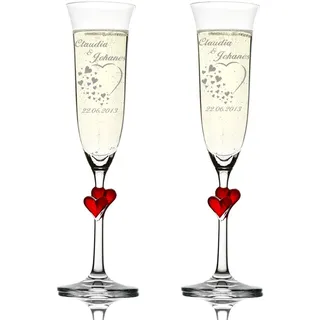 polar-effekt 2er Set Sektgläser Graviert mit Namen und Datum - Hochzeitsgeschenke Personalisiert - Sektkelche 175 ml - Geschenk zur Hochzeit