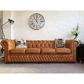 JVmoebel Chesterfield-Sofa XXL Big Sofa Couch Chesterfield 245cm Polster Sofas 4 Sitzer Leder, XXL Big Sofa Couch Chesterfield 245cm Polster Sofas 4 Sitzer Leder orange