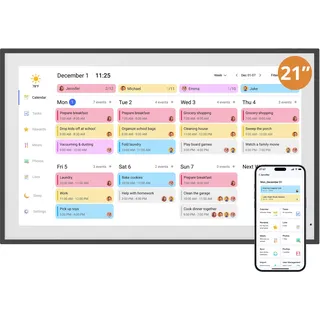 Dragon Touch 21.5 Zoll Digitaler Kalender Wand - 1920 * 1080 FHD Elektronischer Wandkalender Familienplaner mit 32GB Speicher und Wandhalterung, Touchscreen Intelligenter Tischkalender-Schwarz
