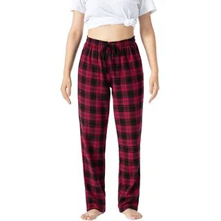 AIRIKE Damen Pyjamahose Warm Lang Baumwolle Weich Schlafanzughose Kariert Winter Nachtwäsche Freizeithose No.3758 L - L