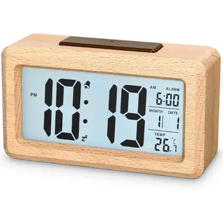 Digitaler Wecker, Holzwecker mit Sensormodulen, Tischuhr mit großem Display,