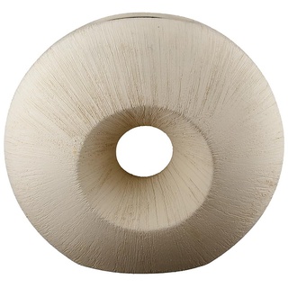 Gilde Vase - runde Lochvase Donut Vase aus Keramik - Dekoration Weihnachten Geschenk Geburtstag Hochzeit - Farbe: Creme Höhe 25,5 cm