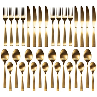 Besteckset 8 Personen 32 teilig Edelstahl Gold matt Messer Gabel Löffel Kaffeelöffel