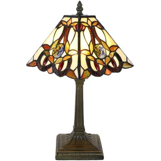 Tokira Tiffany Quadrat Barock Tischlampe, E14 DIY Glasmalerei Vintage Nachtlicht, Deko Klein Tischlampe Eckig for Schlafzimmer/Wohnzimmer/Kinderzimmer(Ohne Glühbirnen)