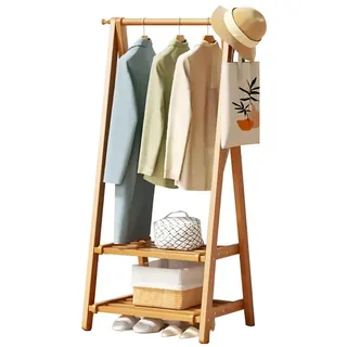 Bambus Kleiderständer, Garderobenständer Freistehender mit Kleiderstange, Kleiderständer Holz, Wäscheständer Offener, Offener Kleiderschrank System, 150kg Belastbar