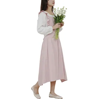 FESEAQ Schmutzabweisende Damen-Kittelschürze Mit Rüschen, Vintage-Schürze Mit Gekreuzter Rückseite, Baumwollschürze Mit Taschen Zum Kochen, Malen, Backen A,One Size