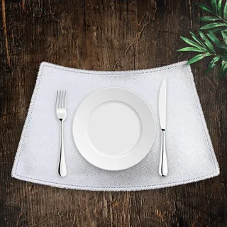 SWECOMZE Platzset, PU-Leder-Tischsets,Groß 50×30cm,schmutzabweisend, rutschfest, Tischset wasserdicht, waschbar, Bunte Tischsets (Silber,4pcs)