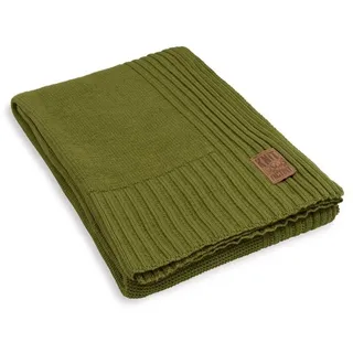 Wolldecke Uni Plaids 160x130 cm Glatt Grün, Knit Factory, Tagesdecke Kuscheldecke Decke Wohndecke bunt
