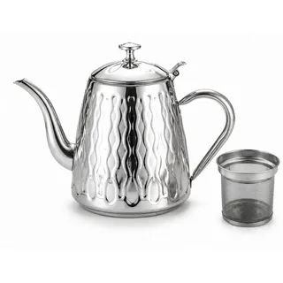 Tekoo Teekanne Edelstahl Wasserkessel 1,5 L mit Schwanenhals-Auslauf für Induktion, (Standard-Set, 2-teiliges Set), Schwanenhals, Inkl. Filter, Induktionsgeeignet, Wellendesign silberfarben