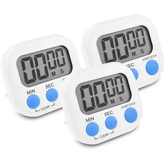 Newaner 3 STK Timer Digital, Eieruhr,Küchentimer Küche,mit LCD-Display,Weiß | Kurzzeitwecker Magnetisch, Stoppuhr mit Einklappbarer Ständer, Timer, für Kochen Backen Sport Studieren