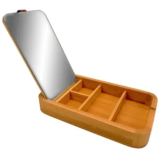 Online-Fuchs Schmuckkasten - kleine Aufbewahrungsbox, Schmuckkästchen aus Holz mit Spiegel (5 kleine Fächer sorgen für Ordnung), praktisch integrierter Spiegel beige