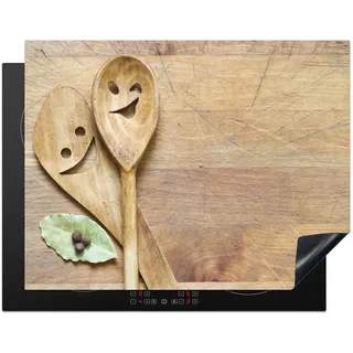 HERDABDECKPLATTE Holz - Löffel - Braun - Smiley Induktionsmatte 77x59 cm