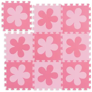 Relaxdays 10037471_1359 Herz Puzzlematte Blumen-Muster, 9 Teile, Eva-Schaumstoff, schadstofffrei, Spielunterlage 91,5 x 91,5cm, rosa-pink