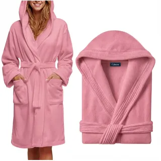CALMONT Damenbademantel CALMONT - Bademantel Damen aus 100% Baumwolle Frottee mit Kapuze, Kapuze, Gürtel, Kapuze, Große Taschen, Gürtel, Aufhängeschlaufe rosa M