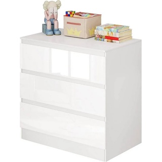 Woltu Wickelkommode, Kommode mit 3 Schubladen, Kommodenschrank platzsparend, Schubladenkommode für Wohnzimmer, Schlafzimmer Büro, 80x78x48cm, Hochglanz Weiß weiß