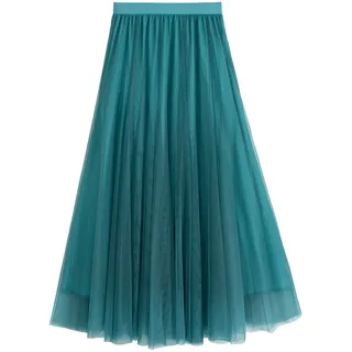 iyoimono Damen Tüllrock Falten Rock Höhe Taille A Line Mesh Freizeit Fashion Skirt Spitze Rock Midi Plisseerock Lässig Frühlingsrock(Blau Grün) - Einheitsgröße