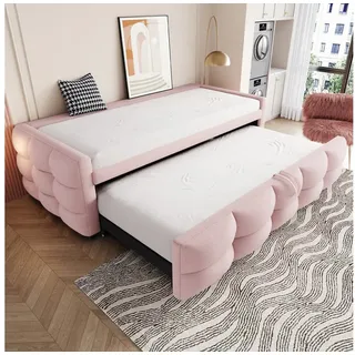 MODFU Schlafsofa Polsterbett Ausziehbar,Schlafsofa,Doppelbett,Multifunktionsbett, Polsterbett Ausziehbar 90/180 x 190 cm, Multifunktionales Teddy-Samt Schlafsofa., mit Relaxfunktion rosa