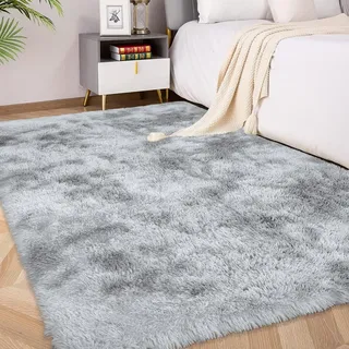 Kuscheliger Hochflor-Teppich für Wohnzimmer Schlafzimmer|Hellgrau 120x180cm | FVVRAX Tie-Dye Shaggy Teppich–Weicher Hochflor Teppich mit Anti-Rutsch-Unterseite| Kuscheliger Teppich für Kinder & Haustiere
