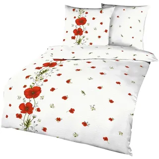 Kaeppel Wendebettwäsche Kaeppel Seersucker Bettwäsche 155x220cm Red Poppy Mohn Rot Weiß, Seersucker, 2 teilig, weiße Bettwäsche mit großen und kleine roten Mohnblumen weiß