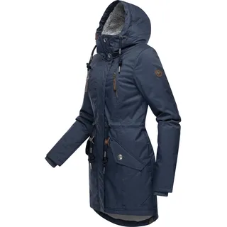 Ragwear Damen, Wintermantel warm gefütterter Parka lang wasserdicht mit Kapuze Elsie Melange Navy Gr. 5XL - 5XL